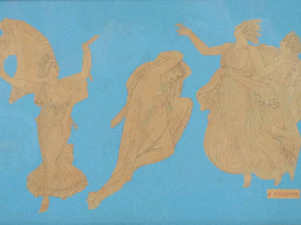 3 cutout preparatory drawings - James Pradier (1792-1852)