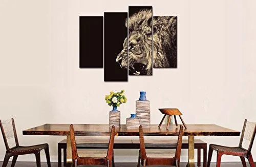 4 PANEL WALL ART PAINTING ROAR LION PICTURES PRINTS ON CANVAS ANIMAL THE PICTURE DECOR OIL FOR HOME MODERN DECORATION PRINT FOR BATHROOM