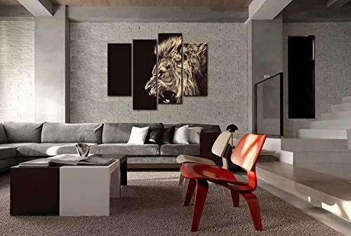 4 PANEL WALL ART PAINTING ROAR LION PICTURES PRINTS ON CANVAS ANIMAL THE PICTURE DECOR OIL FOR HOME MODERN DECORATION PRINT FOR BATHROOM