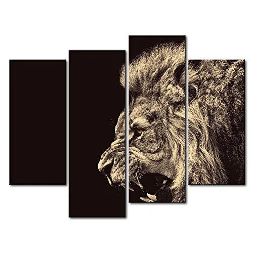 4 PANEL WALL ART PAINTING ROAR LION PICTURES PRINTS ON CANVAS ANIMAL THE PICTURE DECOR OIL FOR HOME MODERN DECORATION PRINT FOR BATHROOM