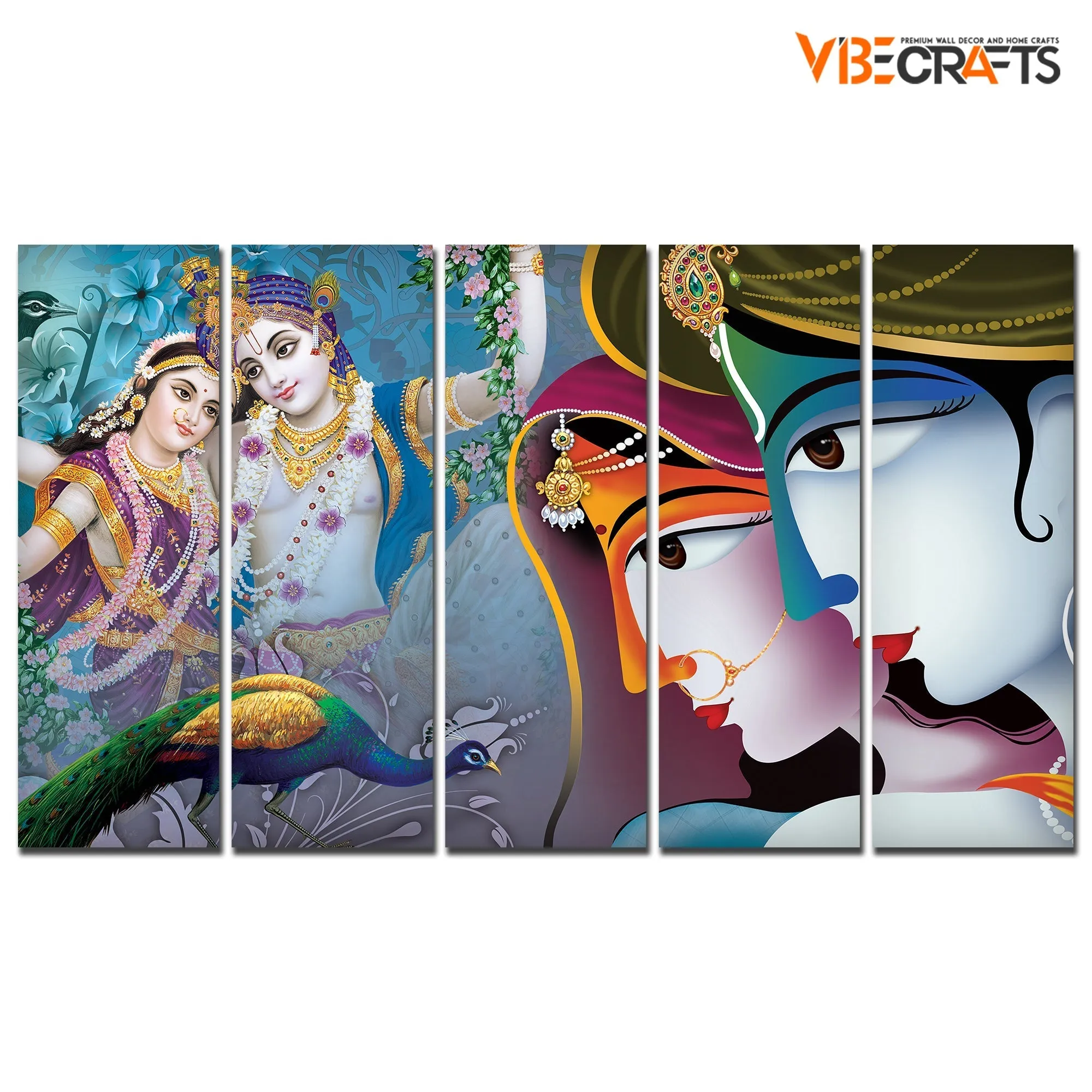 5 Pieces Canvas Lord Radha Krishna Wall Painting