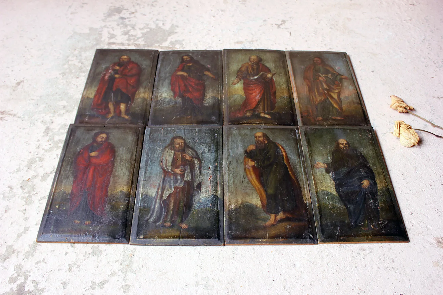 A Group of Eight 18thC Italian School Oil on Panel Studies of Apostles