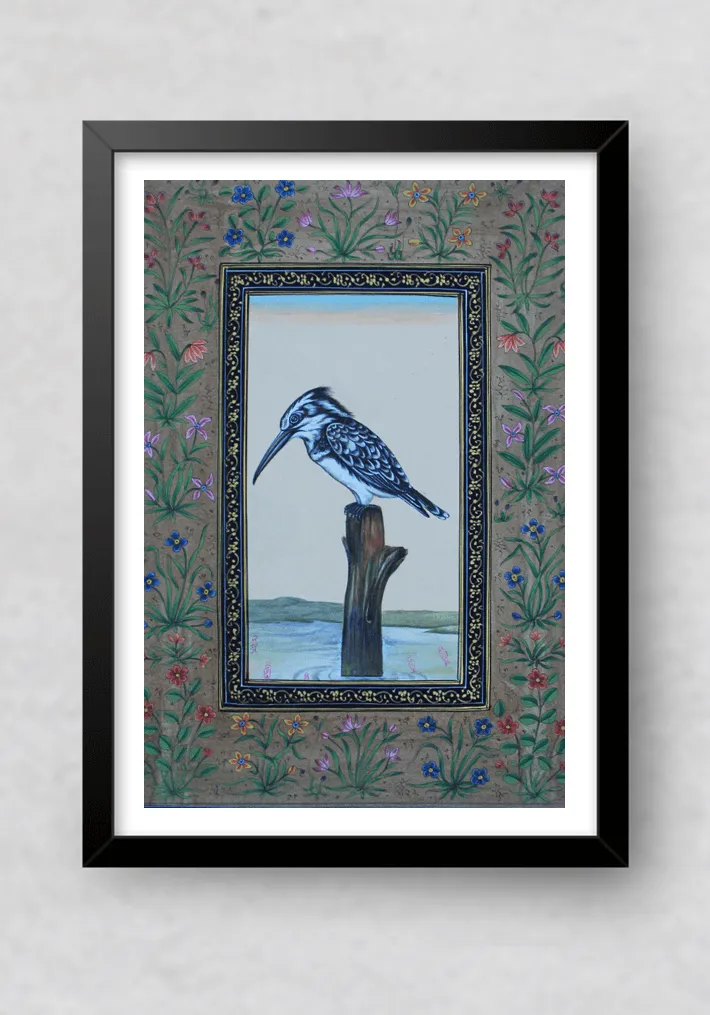 A Kingfisher in Azure Miniature Painting by Mohan Prajapati