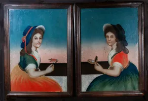 A Pair of Chinese Export Reverse Glass Paintings