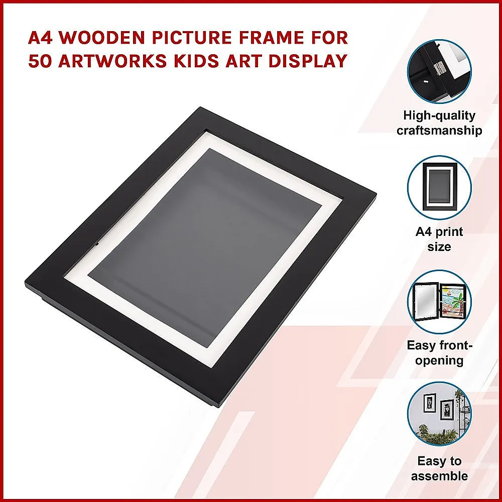 A4 Front-Opening Wooden Picture Frame For 50 Artworks