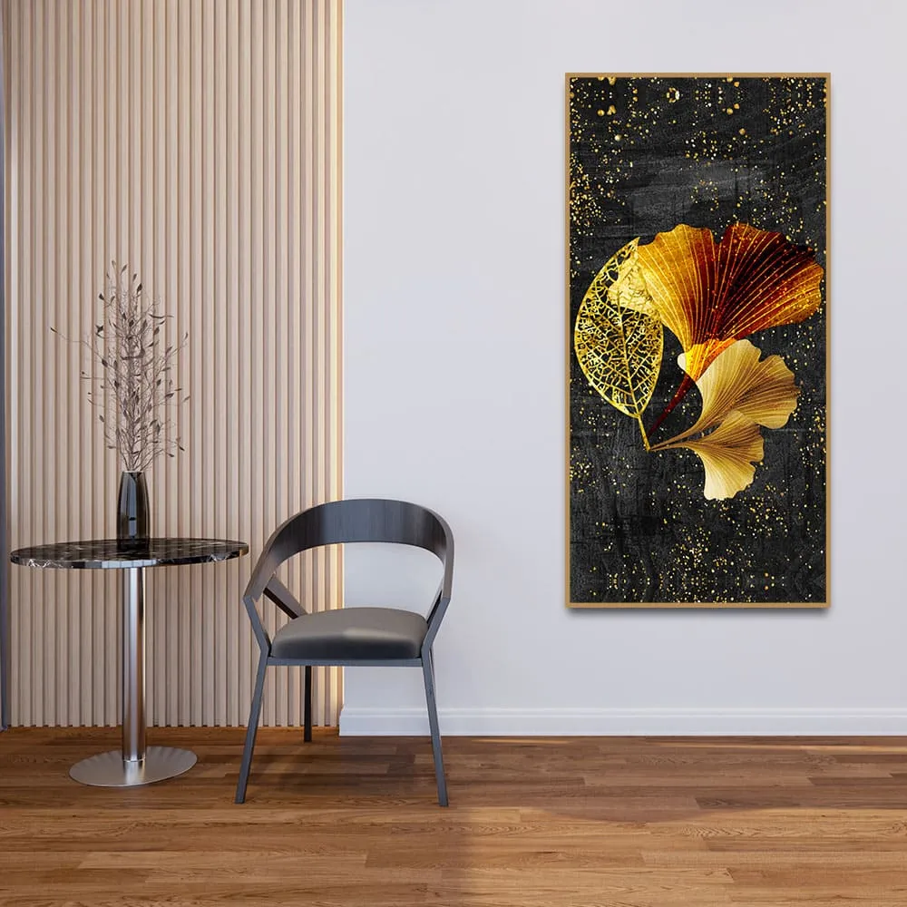 Abstract Black Gold Ginkgo Leaf Canvas Wall Painting