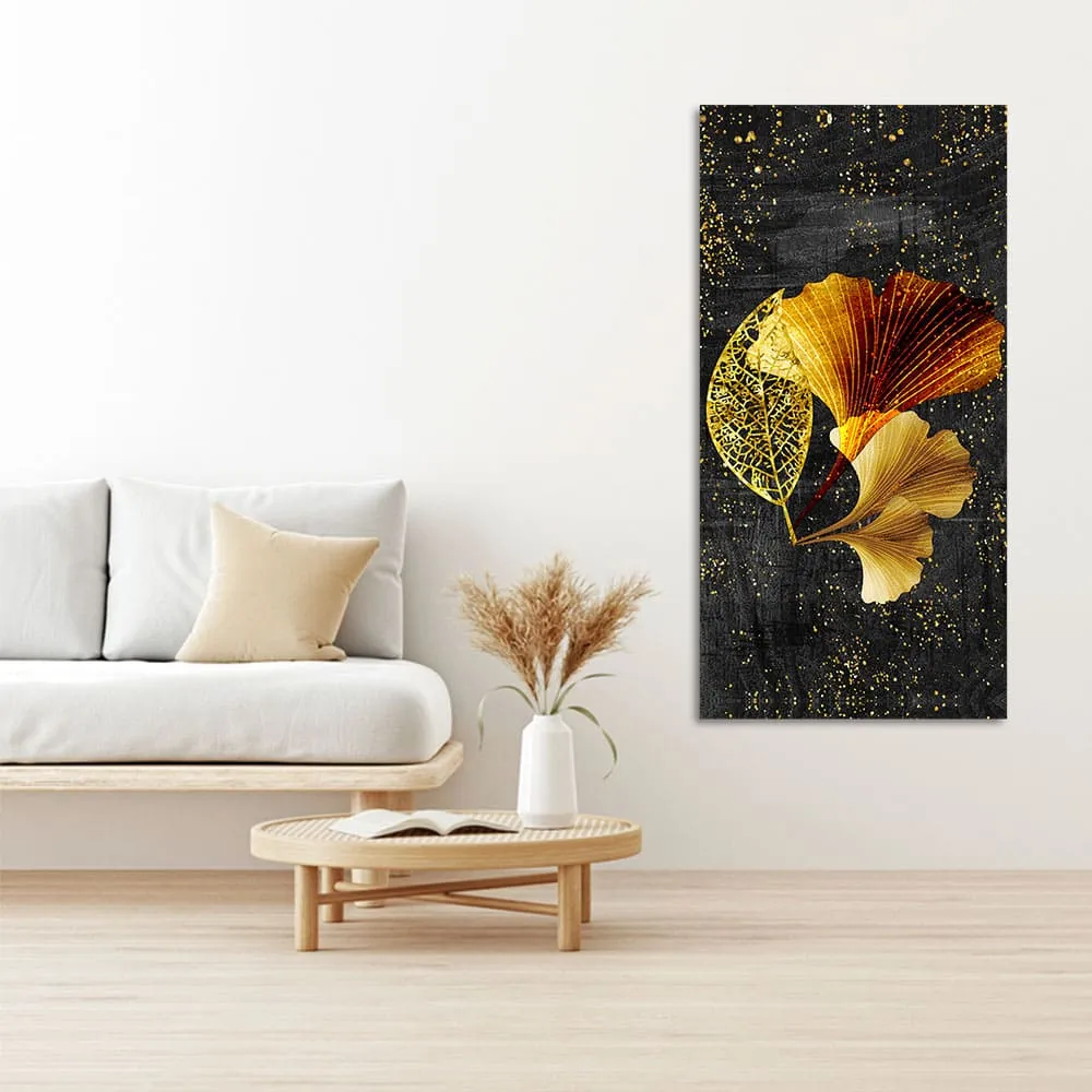 Abstract Black Gold Ginkgo Leaf Canvas Wall Painting