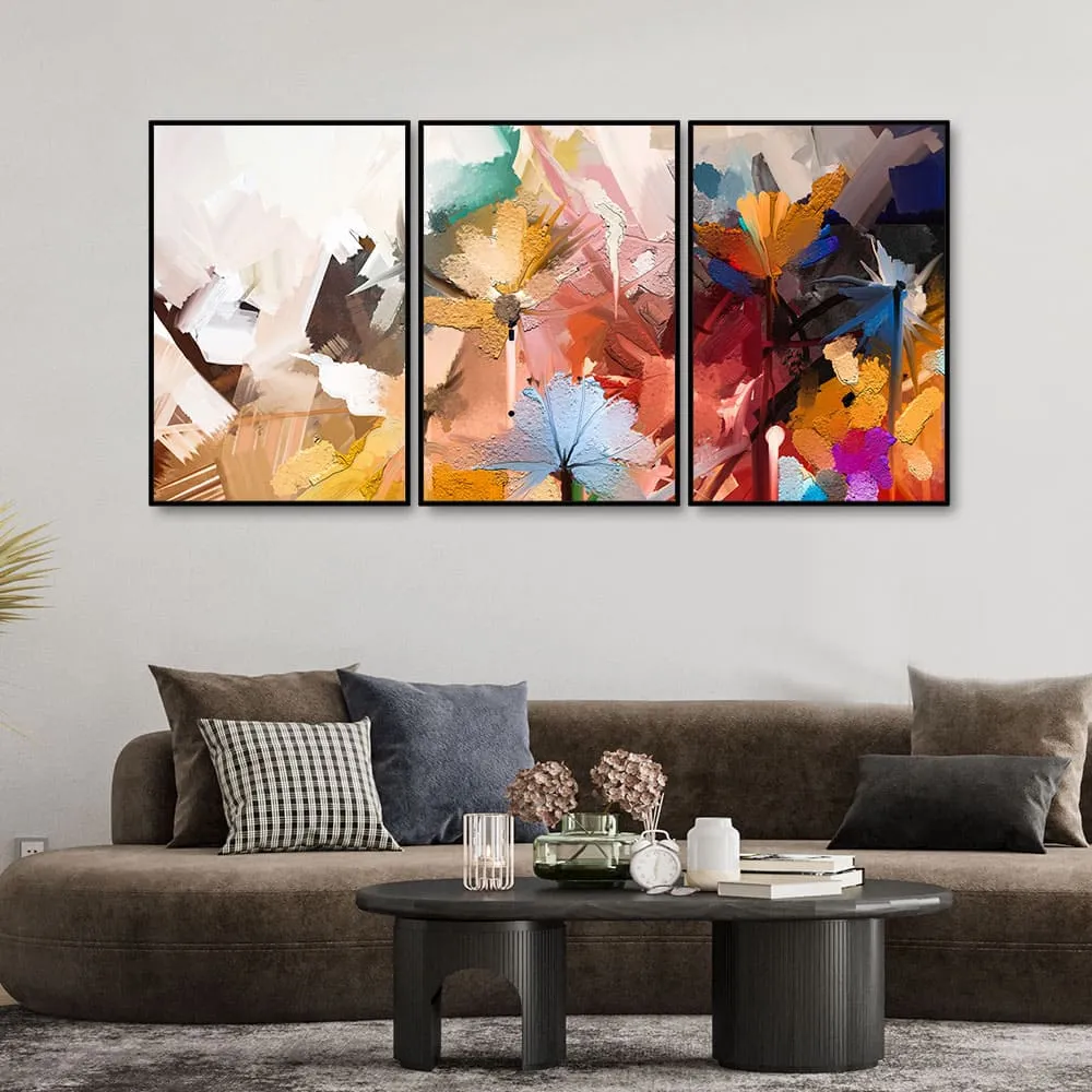 Abstract Colorful Floral Flower art Floating Canvas Wall Painting Set of Three