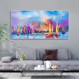 Abstract Colorful Sea Sailing Boat Canvas Wall Painting