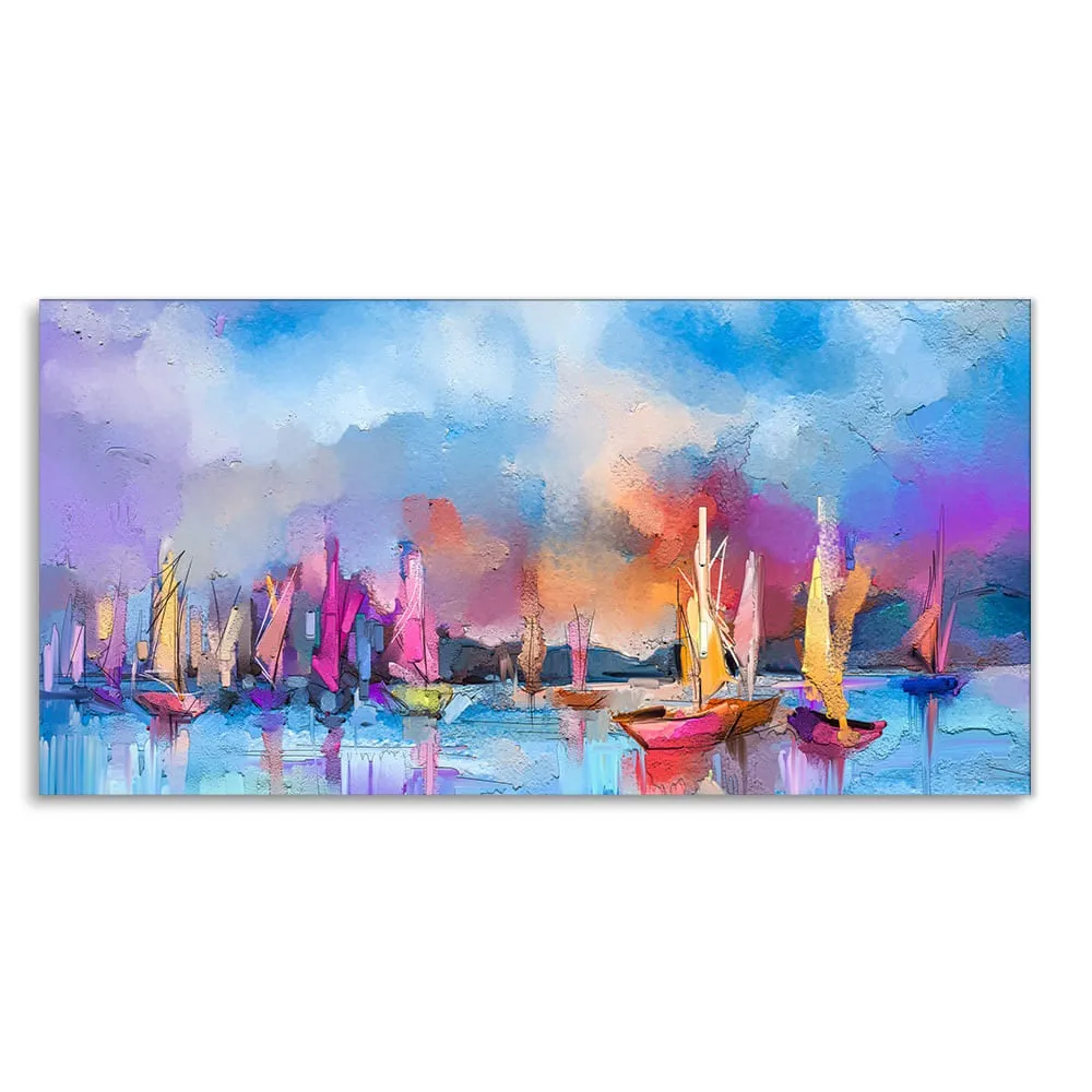 Abstract Colorful Sea Sailing Boat Canvas Wall Painting