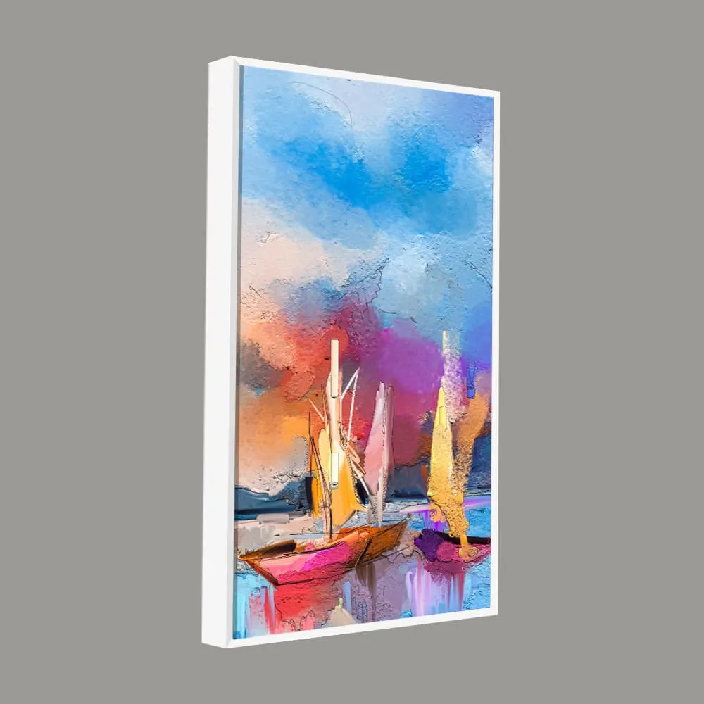 Abstract Colorful Sea Sailing Boats Canvas Wall Painting