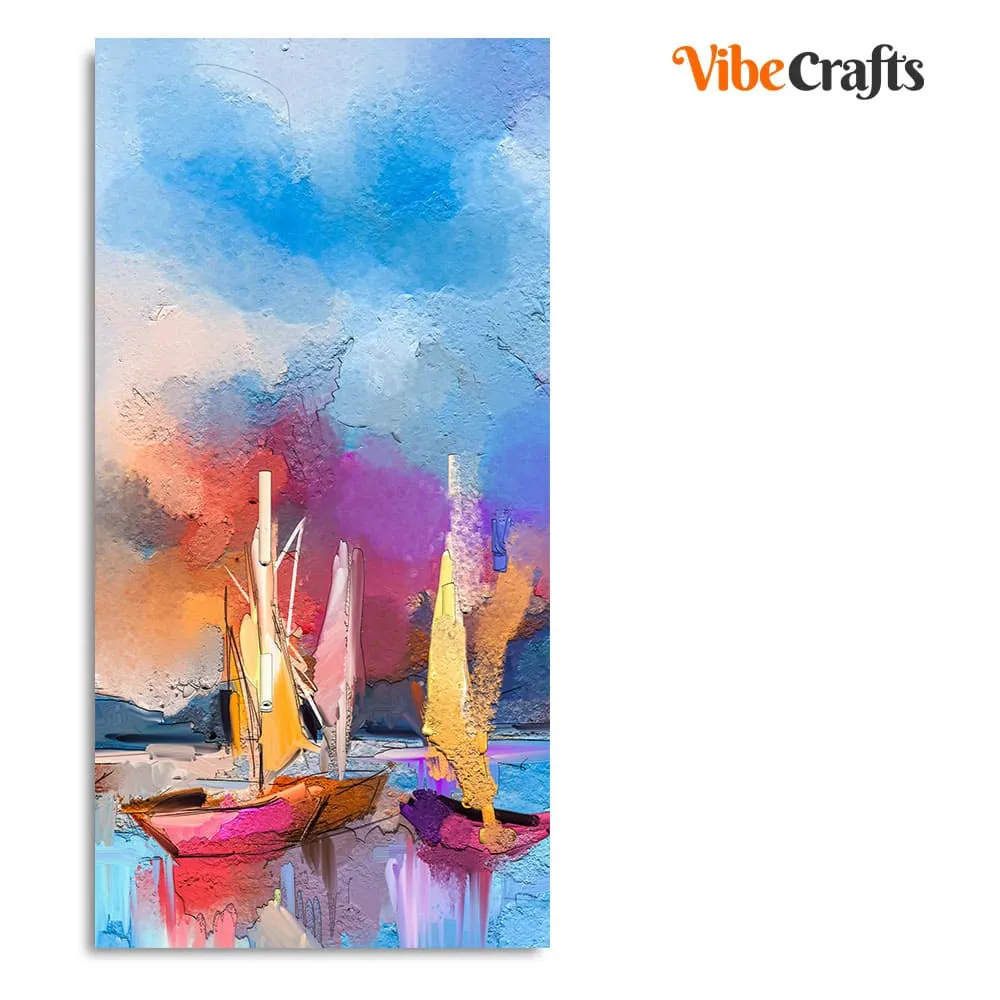 Abstract Colorful Sea Sailing Boats Canvas Wall Painting