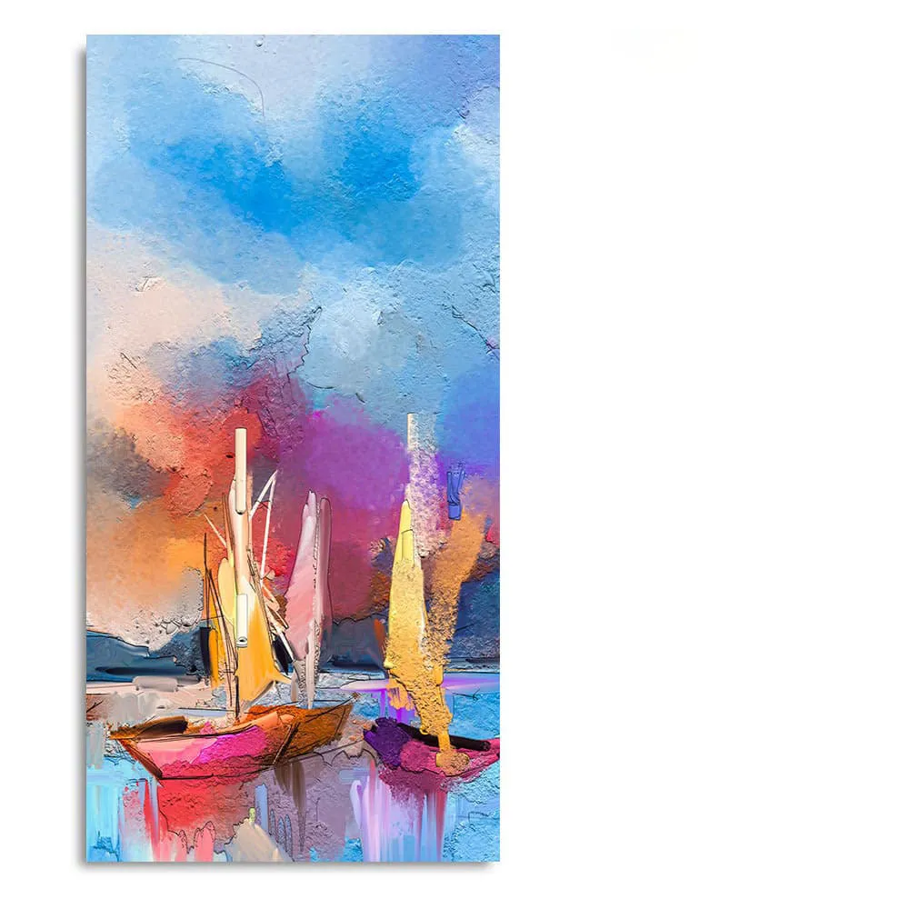 Abstract Colorful Sea Sailing Boats Canvas Wall Painting