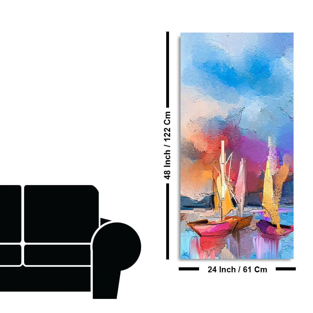 Abstract Colorful Sea Sailing Boats Canvas Wall Painting