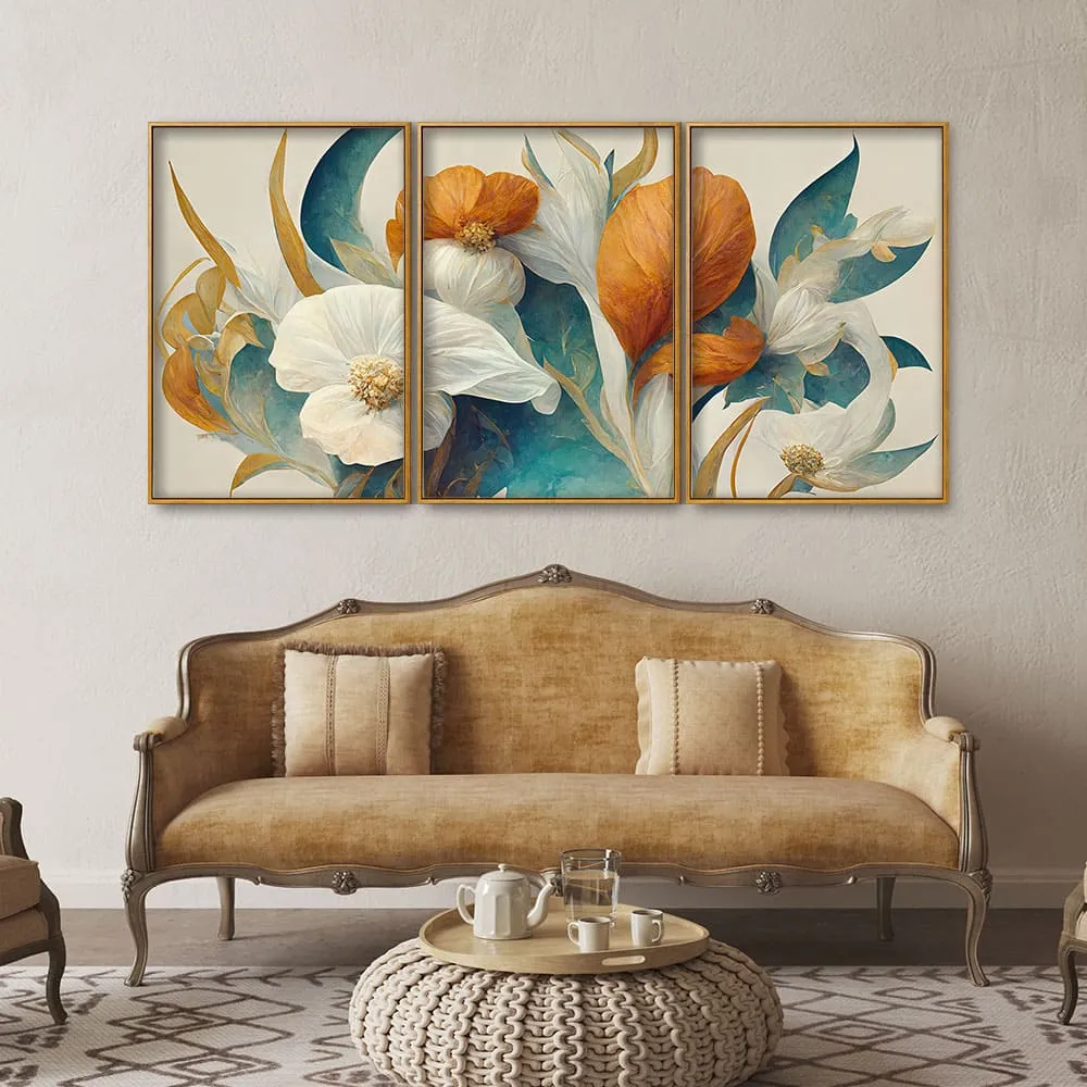 Abstract Colorful Spring Flower Texture Art Floating Canvas Wall Painting Set of Three