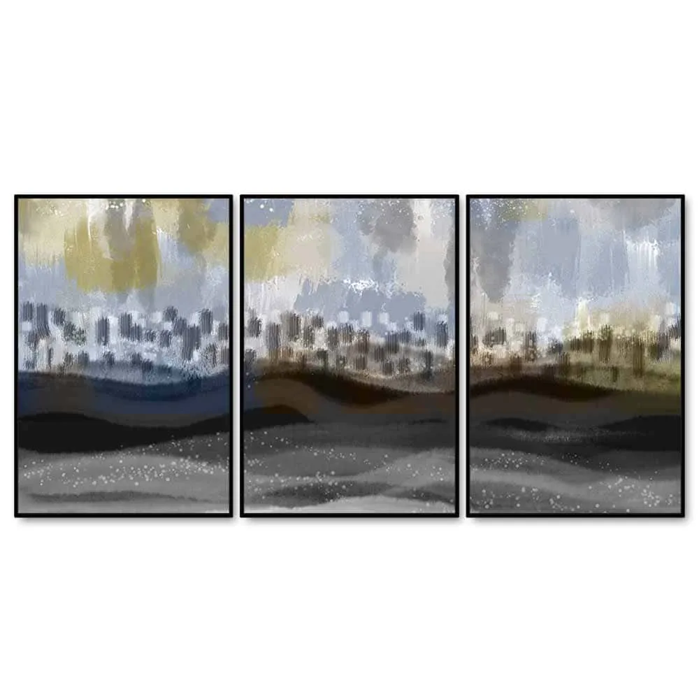 Abstract Dark Gray Artwork Premium Floating Wall Painting Set of 3