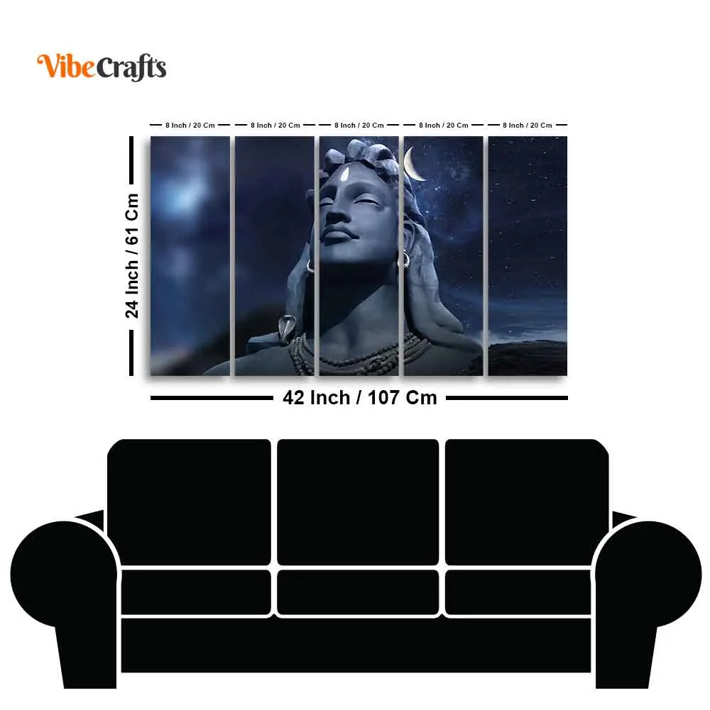 Adiyogi Shiva Statue Canvas Wall Painting of Five Pieces