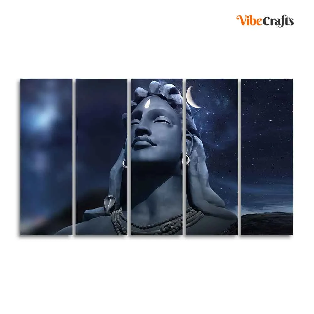 Adiyogi Shiva Statue Canvas Wall Painting of Five Pieces