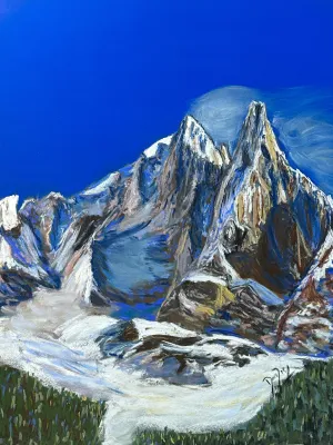 Aiguille des Drus and Aiguille Verte Soft Pastels Painting