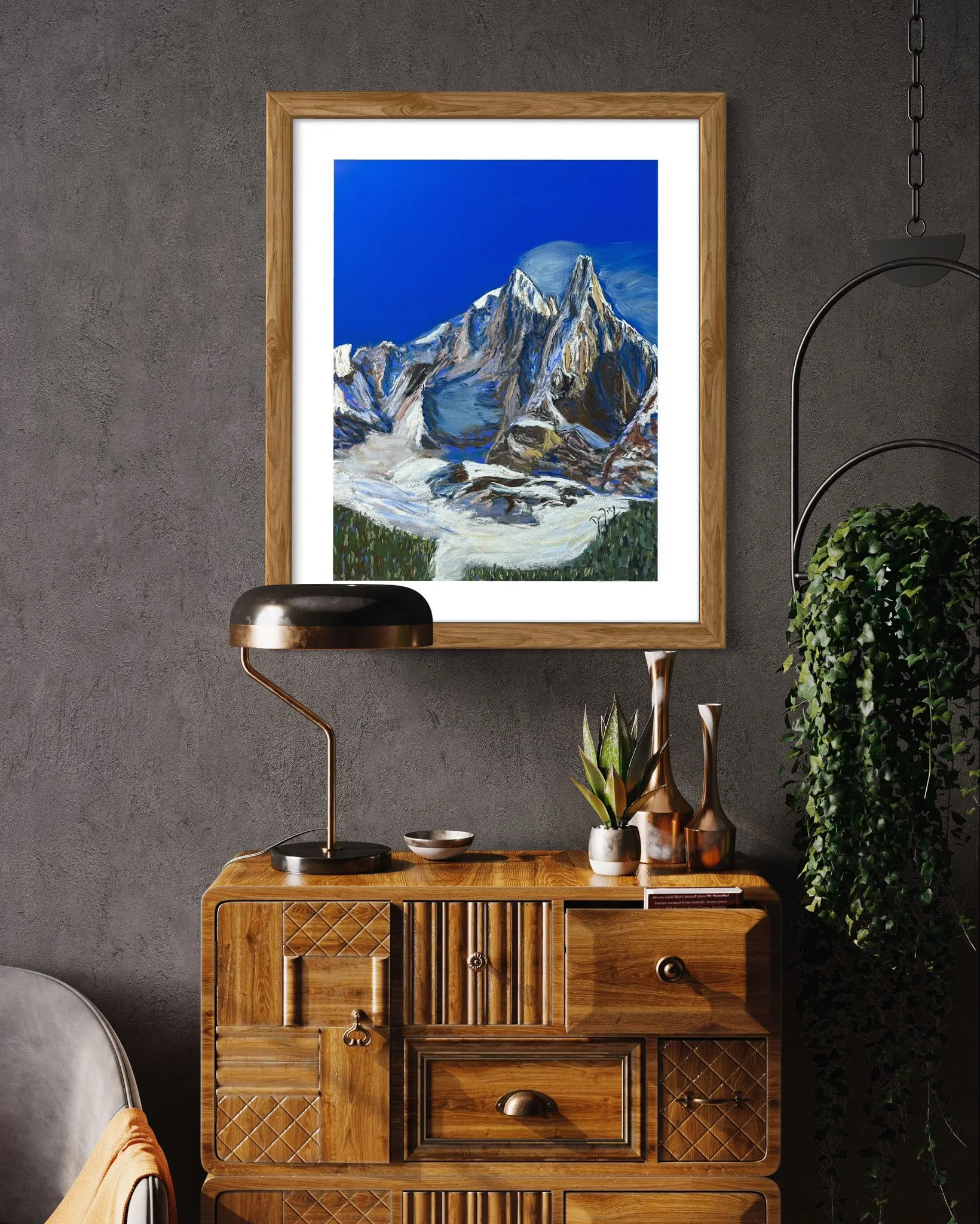 Aiguille des Drus and Aiguille Verte Soft Pastels Painting