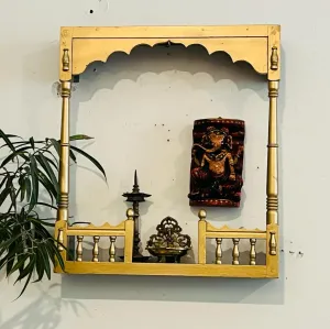 Aqsa : Delicate ,Golden Wooden Jharokha  with Scalloped Panel and a Shelf (2 feet  )