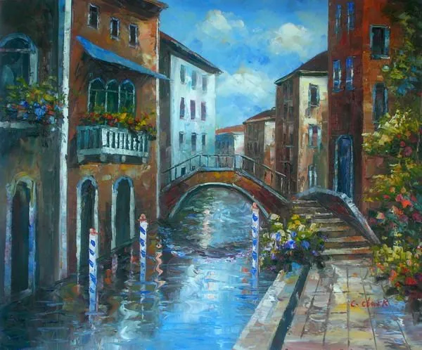 Arched Bridge Over Canal I Canvas Wall Art