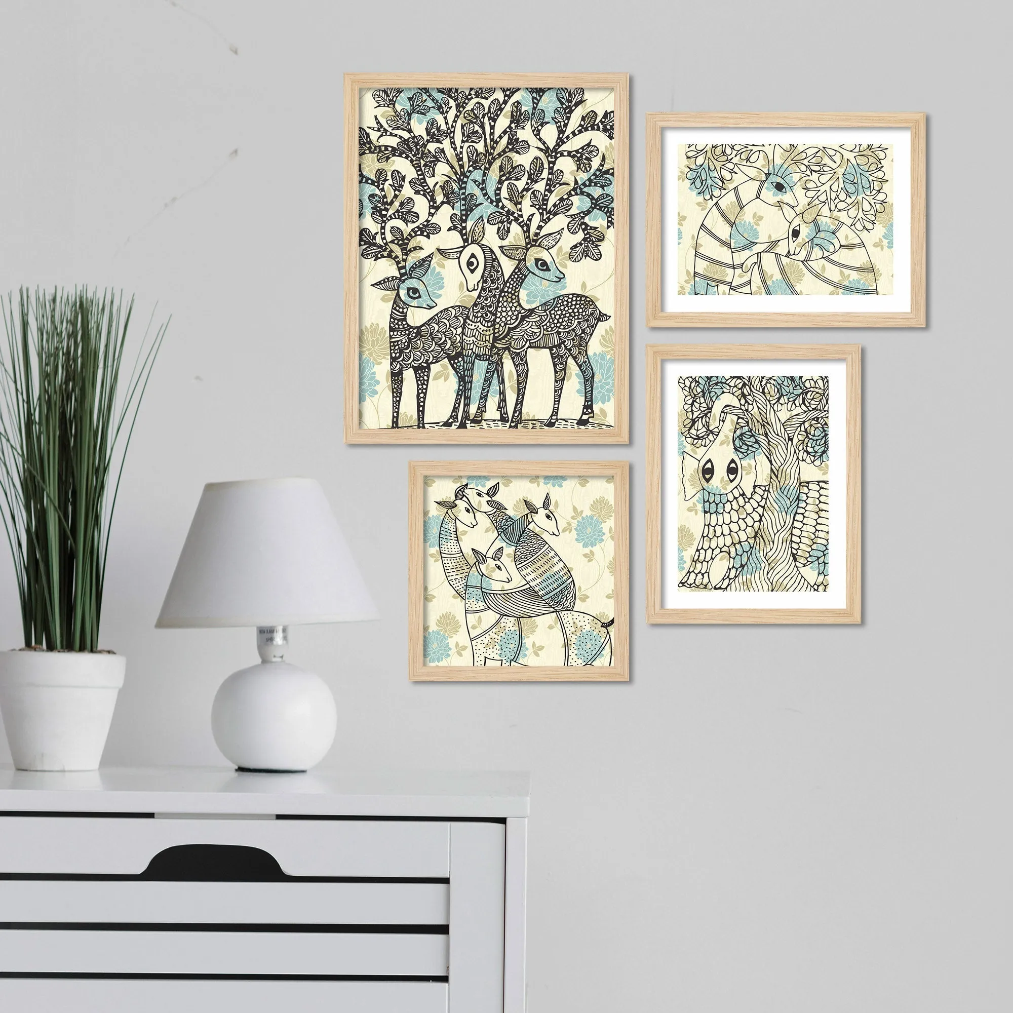 Artistic Modern Deer Line Art Wall Frame Set of Four