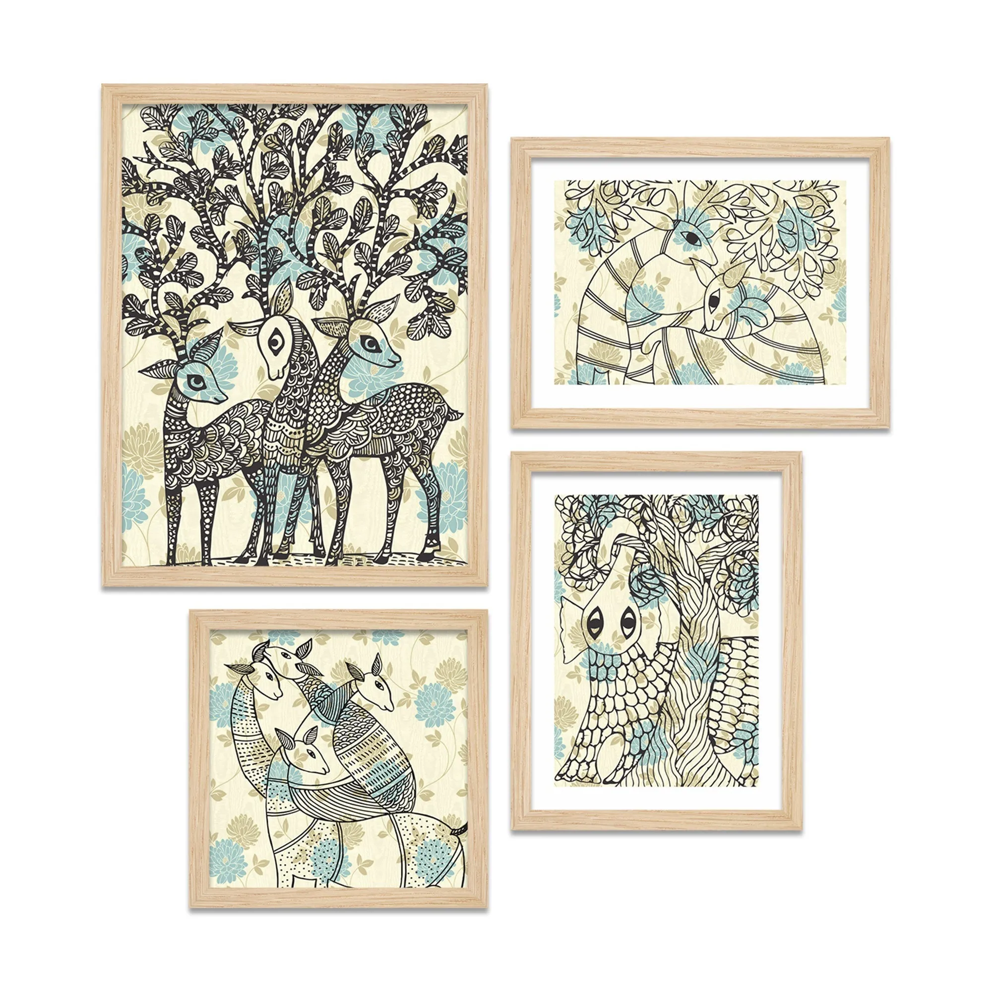 Artistic Modern Deer Line Art Wall Frame Set of Four