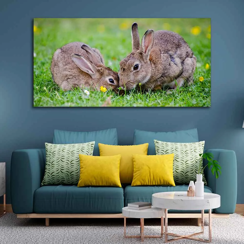 Baby Bunnies in Garden Canvas Wall Painting