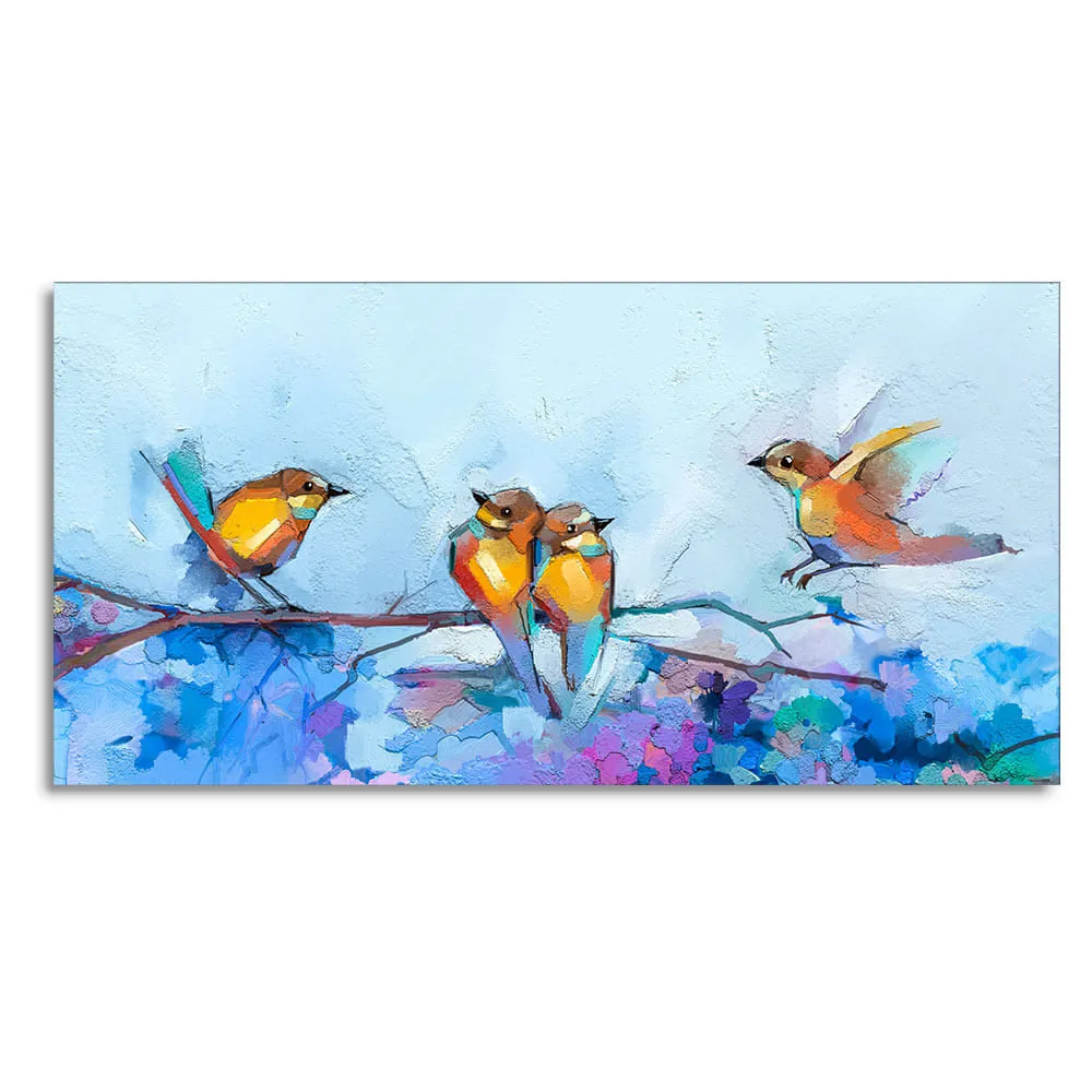 Beautiful Canary Birds on Branch Premium Canvas Wall Painting