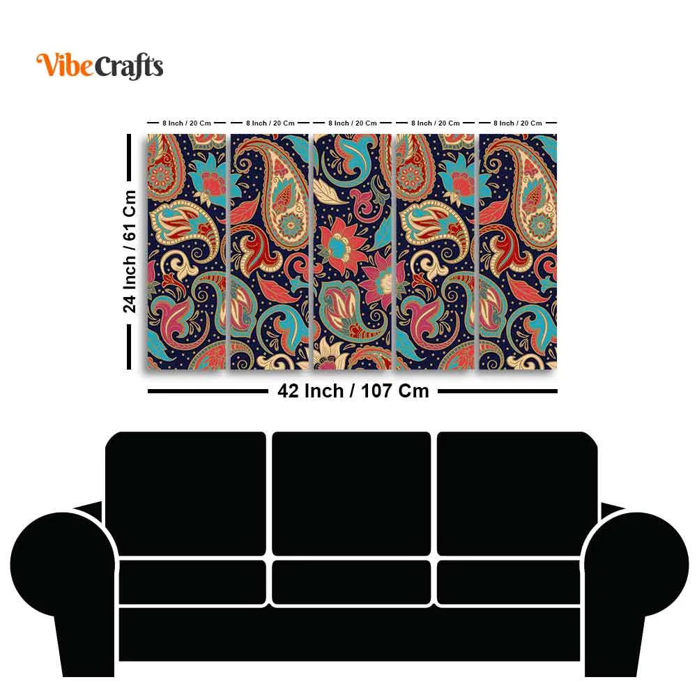 Beautiful Floral Madhubani Art Wall Painting Set of Five