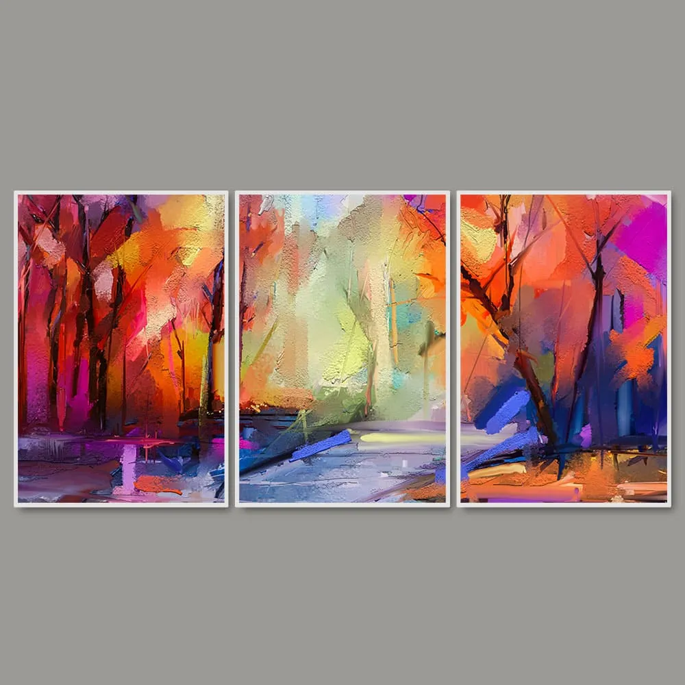 Beautiful Forest of Color Floating Canvas Wall Painting Set of 3