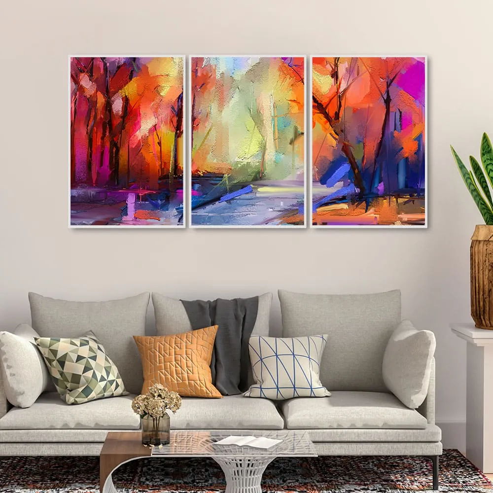 Beautiful Forest of Color Floating Canvas Wall Painting Set of 3