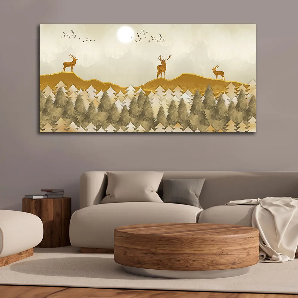 Beautiful Golden Deers Premium Canvas Wall Painting