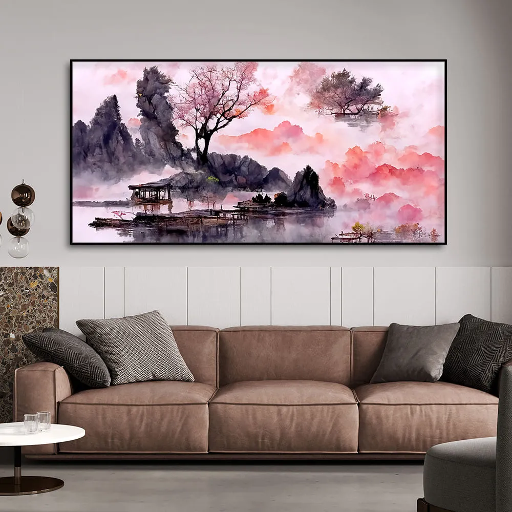 Beautiful Lake View Watercolor Art Canvas Wall Painting