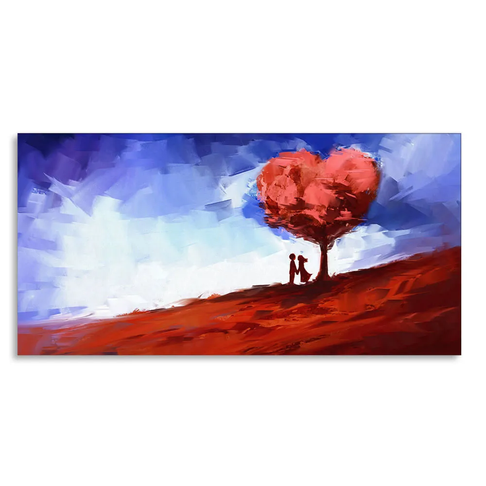 Beautiful Love Tree of Hearts with Couple Canvas Wall Painting