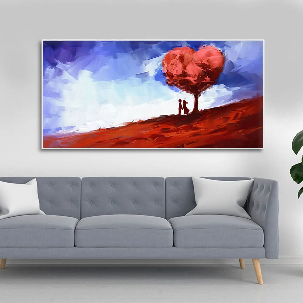 Beautiful Love Tree of Hearts with Couple Canvas Wall Painting