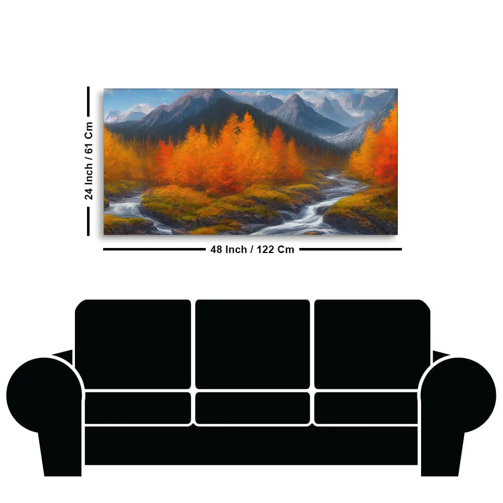 Beautiful Mountains with Autumn foliage of Trees Canvas Wall Painting