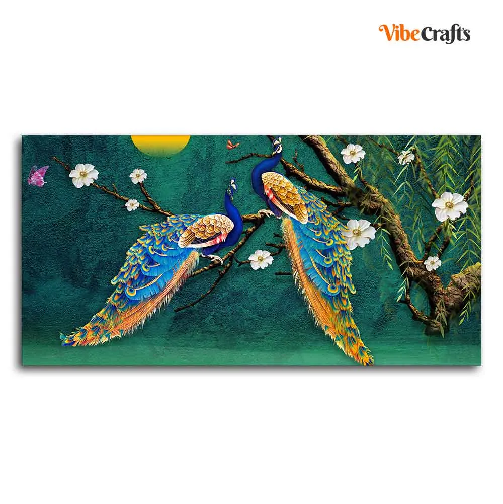 Beautiful Pair of Peacock Canvas Wall Painting