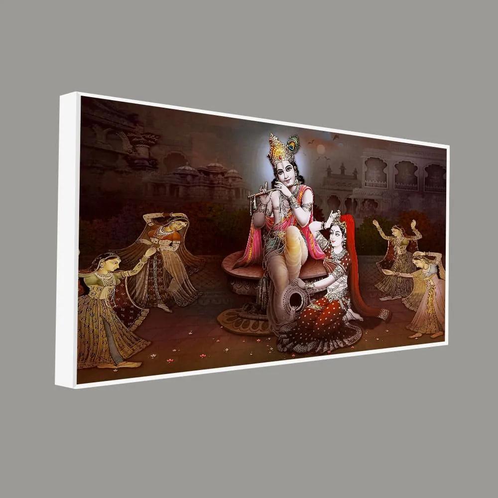 Beautiful Radha Krishna with Playing Flute Canvas Wall Painting