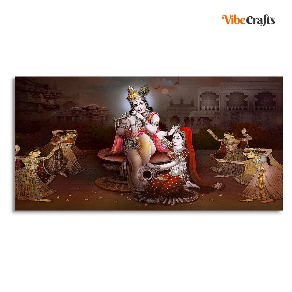 Beautiful Radha Krishna with Playing Flute Canvas Wall Painting