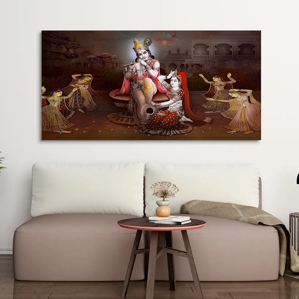 Beautiful Radha Krishna with Playing Flute Canvas Wall Painting