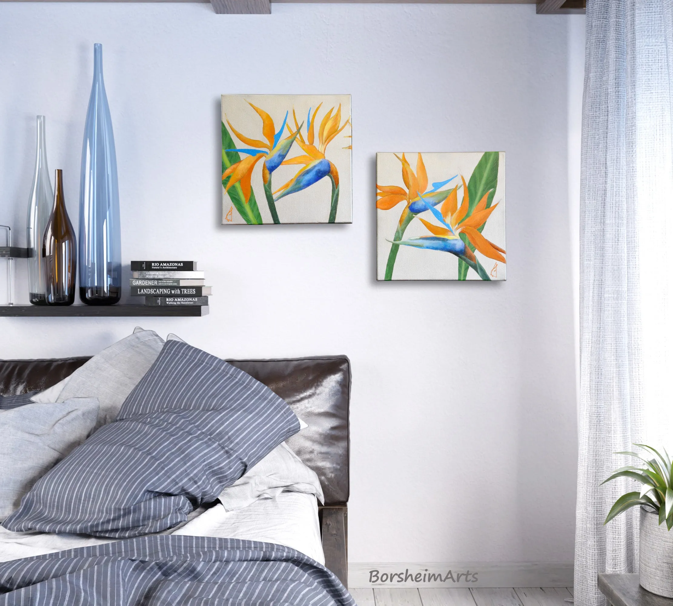 Birds of Paradise Diptych Paintings