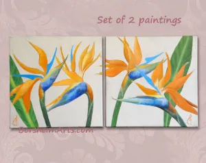 Birds of Paradise Diptych Paintings