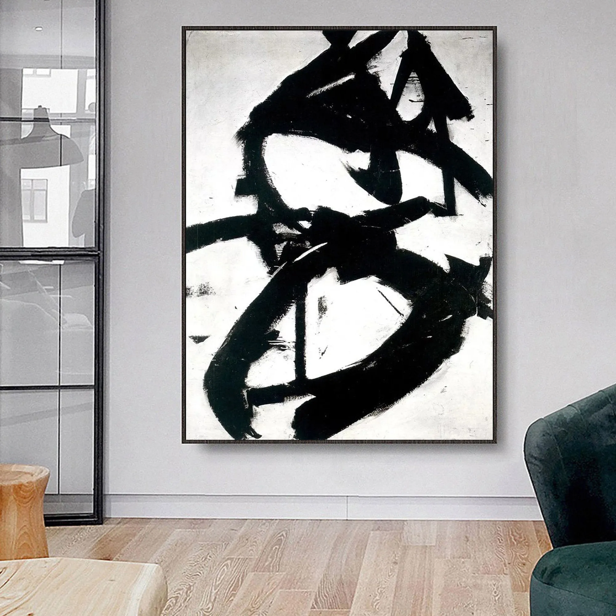 Black and White Abstract Canvas Art Minimalist Painting Op019