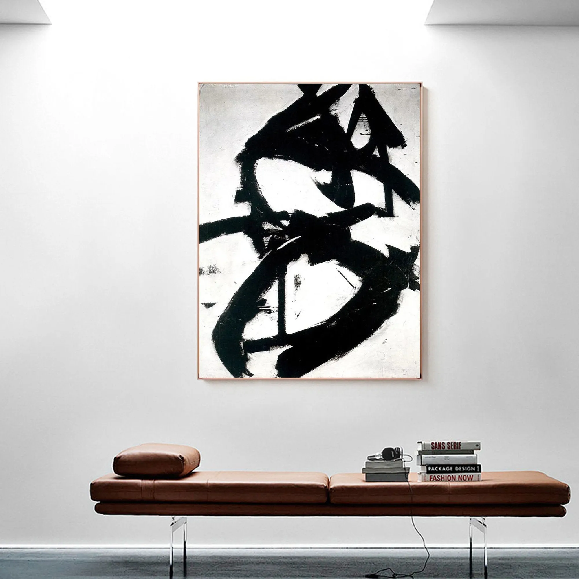 Black and White Abstract Canvas Art Minimalist Painting Op019