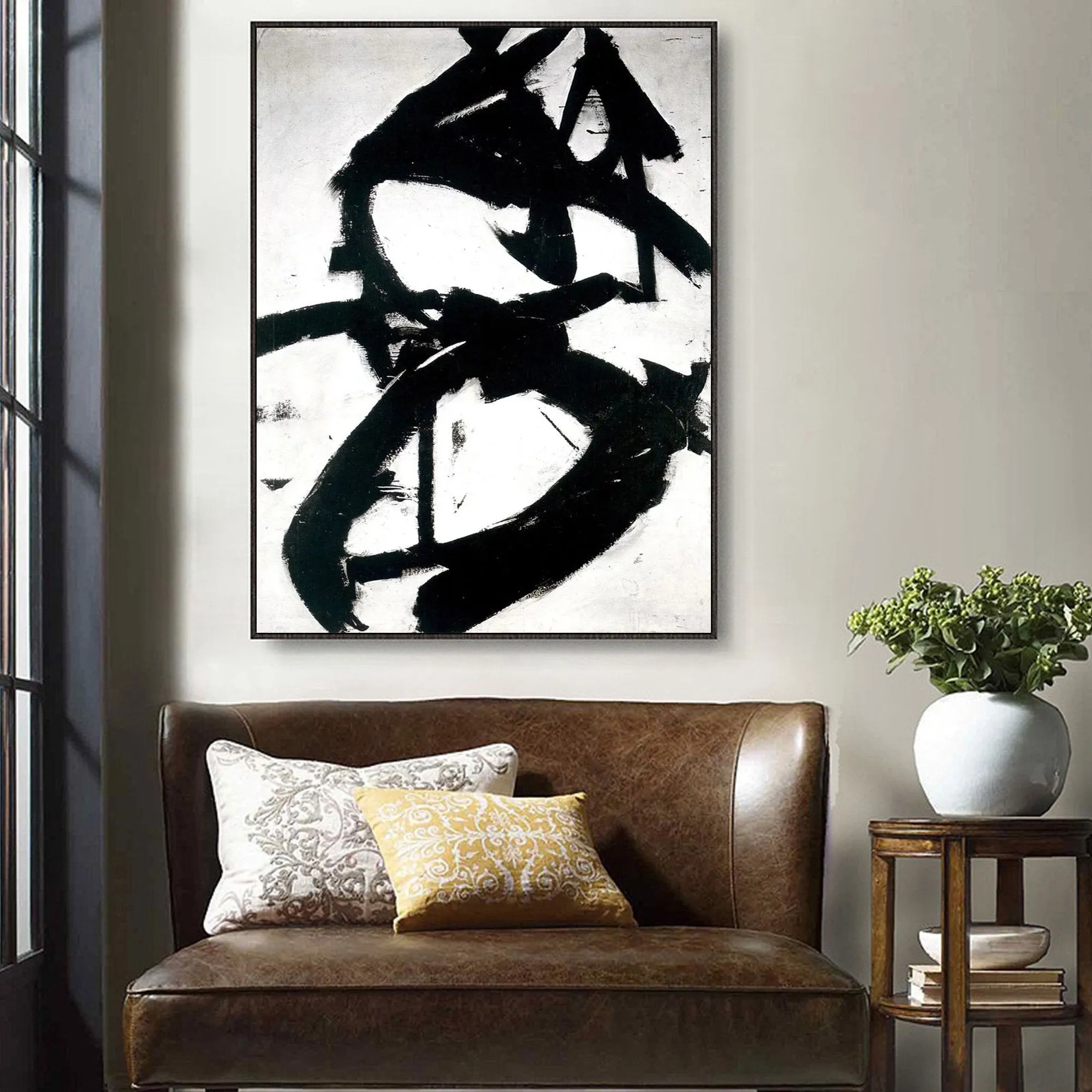 Black and White Abstract Canvas Art Minimalist Painting Op019