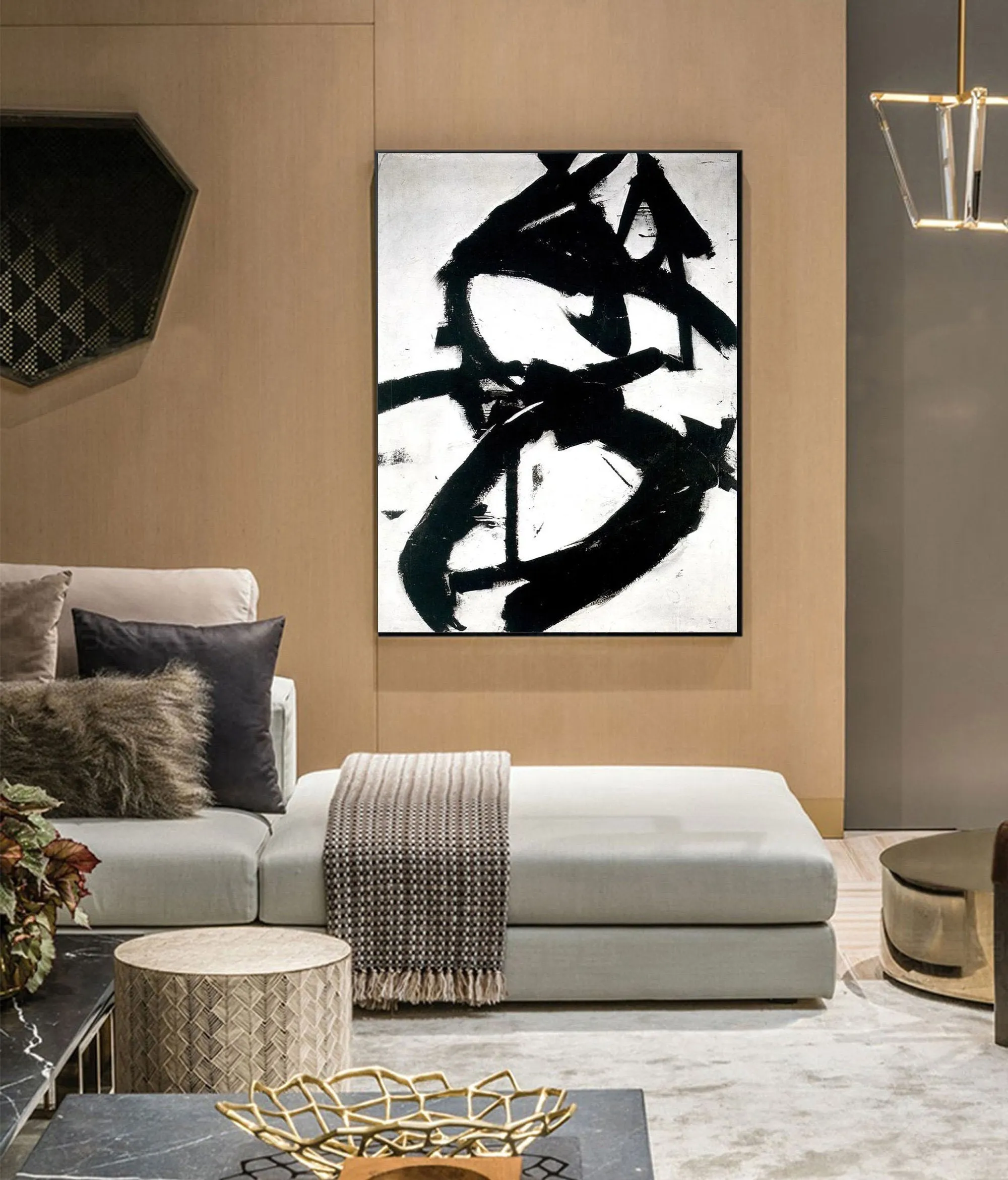 Black and White Abstract Canvas Art Minimalist Painting Op019