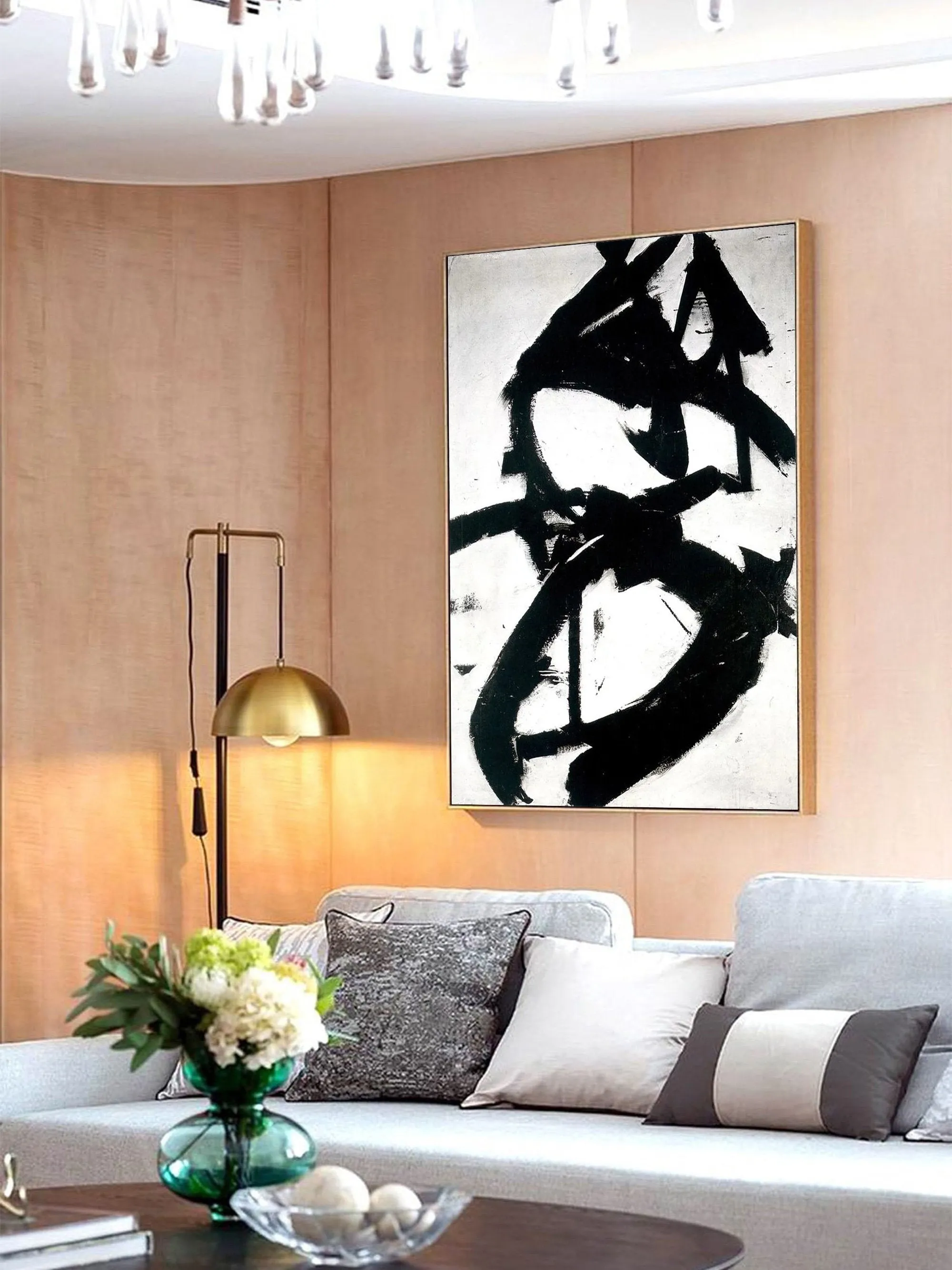 Black and White Abstract Canvas Art Minimalist Painting Op019