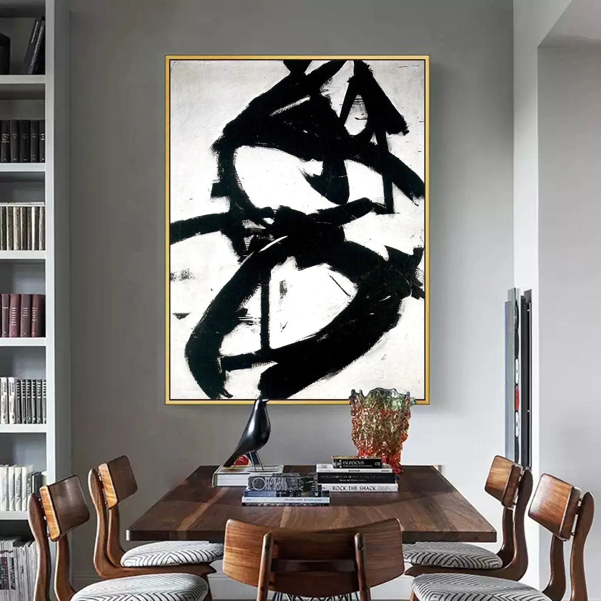 Black and White Abstract Canvas Art Minimalist Painting Op019